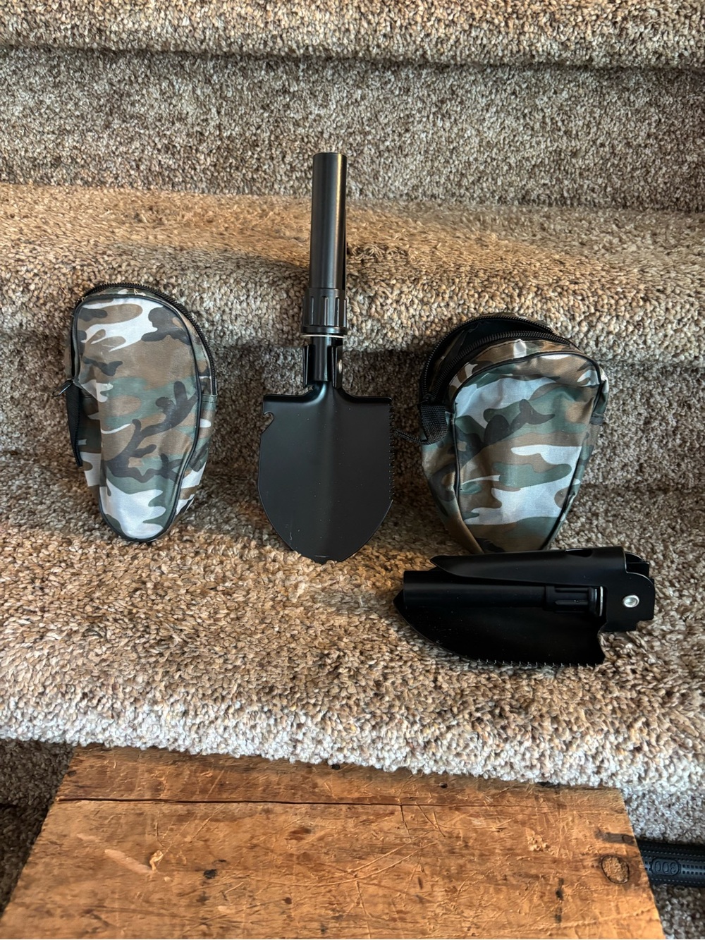 Folding Camping Shovel with Camouflage Carry Pouches